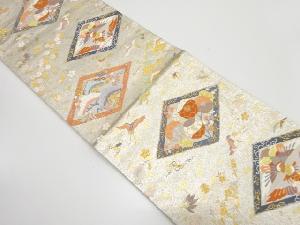 菱に花鳥模様織り出し　袋帯